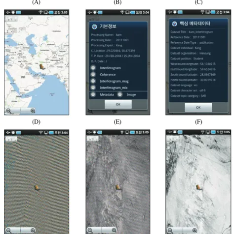 Fig. 4.  SAR information search app: visualization geo-metadata and actual image sets.