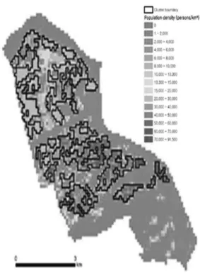 Fig. 7.  Hotspot detection by AMOEBA (Aldstadt and Getis, 2006).
