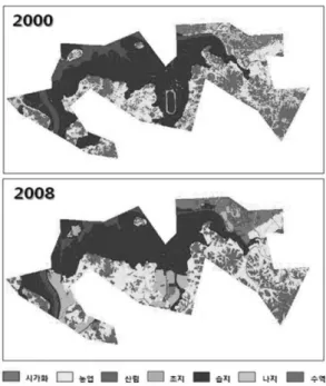Fig. 12.  Land cover classifications in Hwasung hotspot (2000 and 2008).