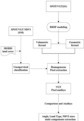 Fig. 3.  The schema of method for the retrieval of normalized reflectance by using determined time window with synthetic use SPOT/VGT.