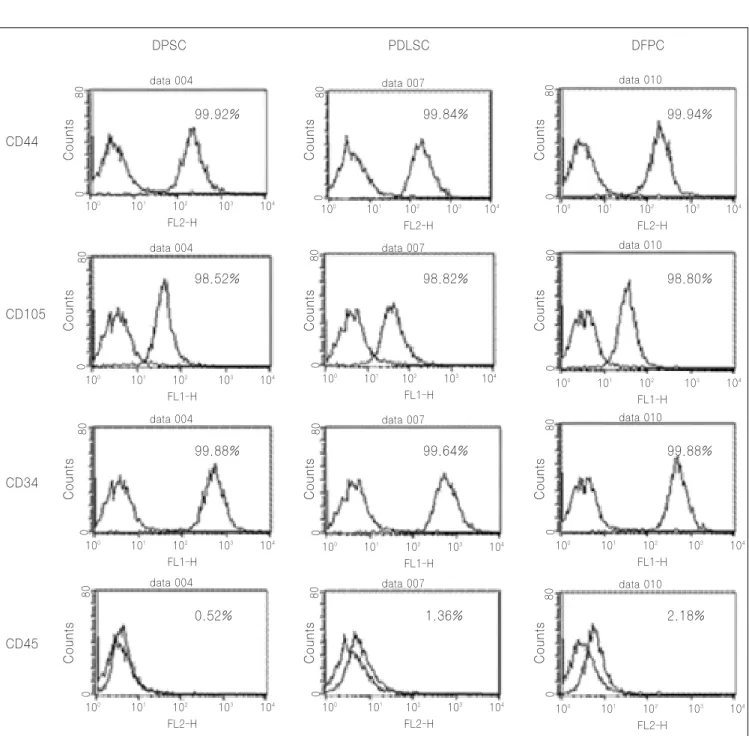 Fig. 2. Characterization of DPSC, PDLSC, and DFPC immunophenotype in vitro.