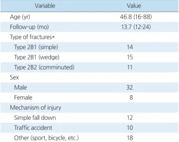 Table 1. Demographic Data and Injury Details of the 40 Patients