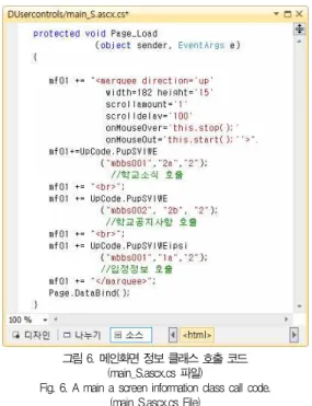 Fig. 6. A main a screen information class call code.
