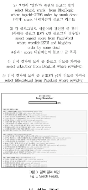 표 2. 질의 서버에서 요청하는 SQL 쿼리 문의 예