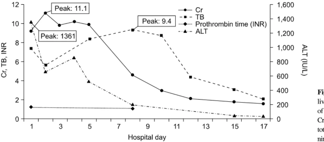 Fig.  4.  The  course  of  renal  and  liver  function  during  the  illness  of  the  patient  (case  2)