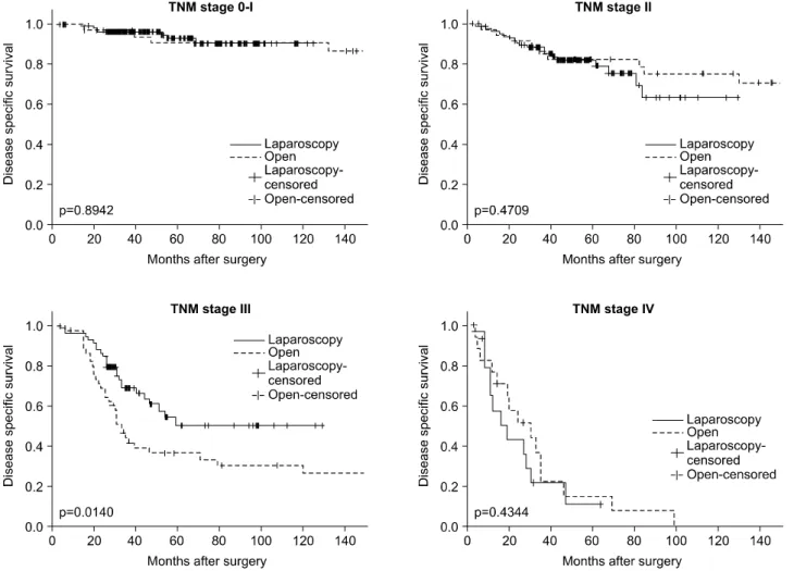Fig.  1.  Disease  specific  survival  according  to  TNM  stages  in  the  rectal  cancer.
