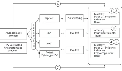 Figure 1.  Framework of developing a guideline for cervical cancer screening. ① Benefits of pap test screening, 