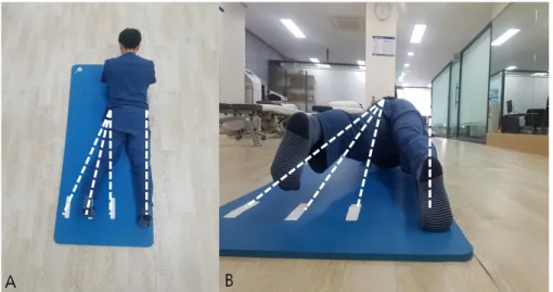 Figure 1. Plank exercise. (A) Two-leg- Two-leg-ged support plank with hip abduction. 