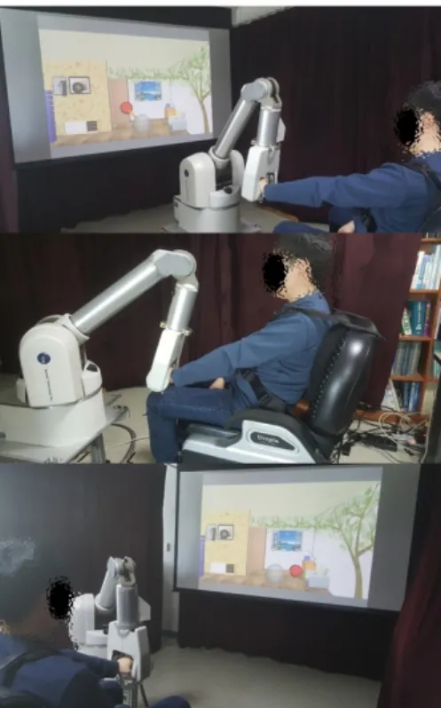 Figure 2. Additional assistance force (gravity compensation and  AAN force) control strategy: when the subject performed robotic  arm training, gravity compensation was provided continuously,  and an AAN force was only applied when the subject could not  m