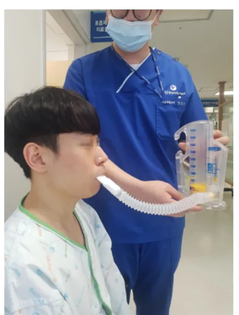 Figure 1. Air stacking training. Figure 2. Incentive spirometry training.