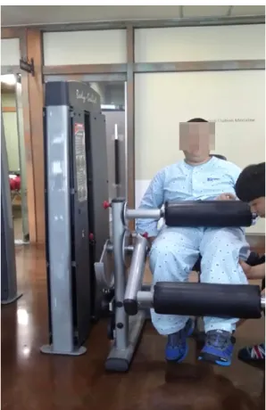 Figure 2. Resistance exercise of lower leg using press machine in  sitting position 1.