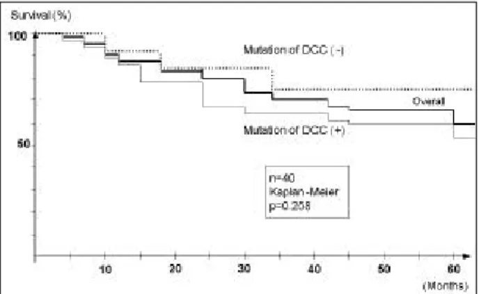 Fig. 2. Survival curves for patients with gastric carcinoma according to the mutation in the p53 genes