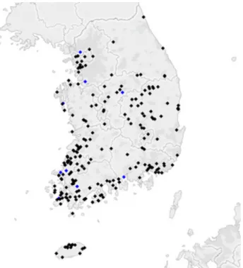 Fig. 1  The position of selected PV plants sites for regression