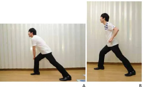 Figure 6.  Lawnmower exercise done by beginning with the patient’s trunk flexed and rotated to the  contralateral side with the affected hand on the contralateral knee (A), and they are instructed to extend the  trunk and rotate to the affected side with s