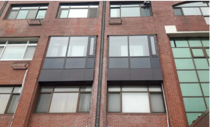 Fig. 4 View of CIGS BIPV curtain wall units applied on a exisiting building facade