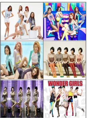 그림  4.  Wonder  Girls  사진  이미지 5.  소녀시대  사진  이미지 [그림 5]에서와 같이, 초창기 소녀시대는 풋풋함을 내 세우는 전략을 택하였다