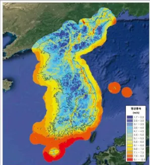 Fig. 1 Wind resource map for average wind speed at 80 m above ground level.