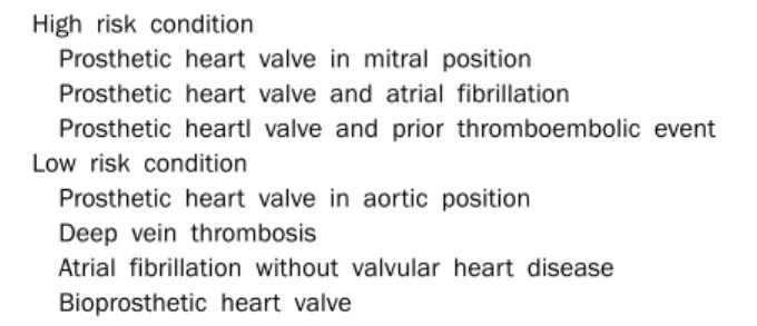 Table 2. Risk Stratification for Thromboembolism High risk condition 