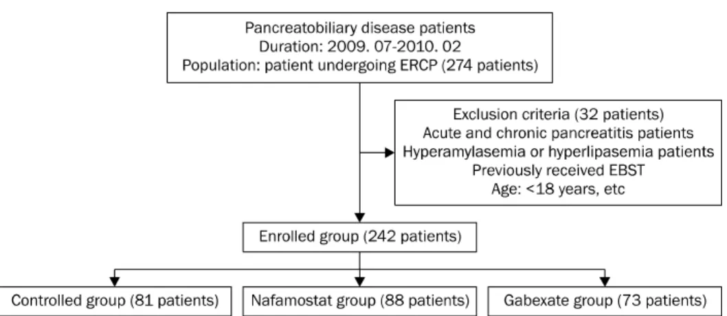 Fig. 1. The flow chart of patients in the gabexate, nafamostat and placebo  group. 