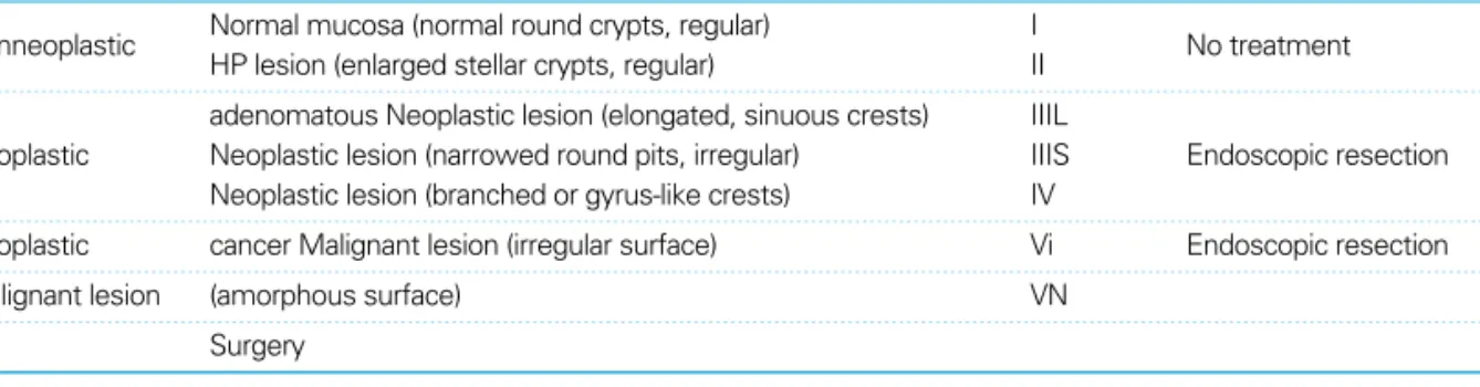 Table 5. Categories of the pit pattern at the surface of the colonic mucosa [11]