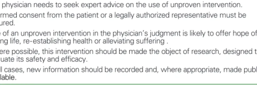 Table 1. Permissible conditions for the use of unproven intervention clarified in the Declaration of Helsinki (2008 version)