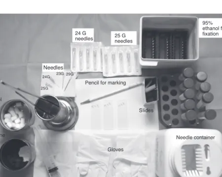 Figure 7. US-FNA equipment is simple and inexpensive. Small needls (25~27 G) are critically important to improve diagnostic yield and to decrease the pain.