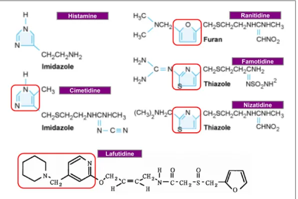Fig. 2. Structures of H 2  receptor antagonists. Red box indicates pyridine ring or modified structures