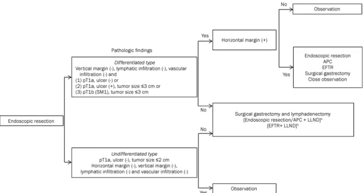 Fig. 1. Algorithm for treatment strategies after non-curative resection of early gastric cancer (This figure was modified and created with  reference to Japanese gastric cancer treatment guidelines 2014 [ver.4])