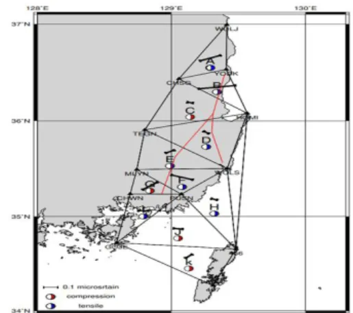 Fig. 6. Crust parameters of the southeastern region of the  Korean Peninsula