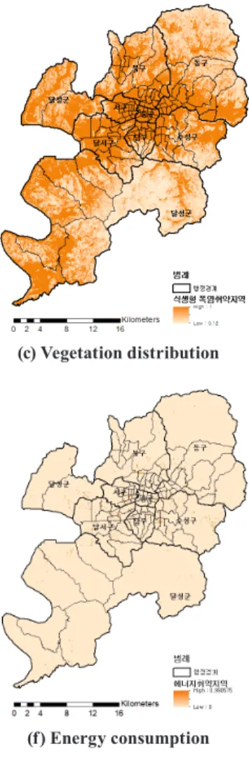 Fig. 5. Heat vulnerable areas by variable(b) Waterside distance