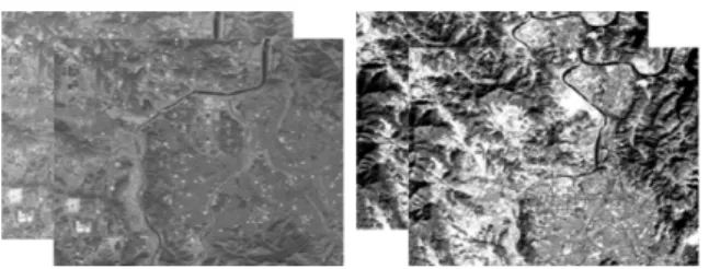 Fig. 5. 2001 IKONOS (Left), 2005 QuickBird (Right) 아래 Table 1은 실험에 사용한 스테레오 영상들의 정보를  보여준다