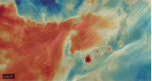 Fig. 5. Case of ﬂow visualization of PM10 : Nullschool’s  Earth Airvisual Earth (http://earth.nullschool.net, 