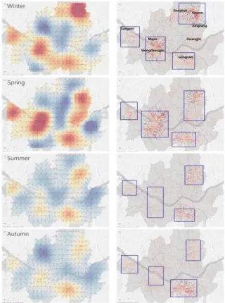 Fig. 11. Flow map visualization and ﬂow direction with  intensity in 2014~2016