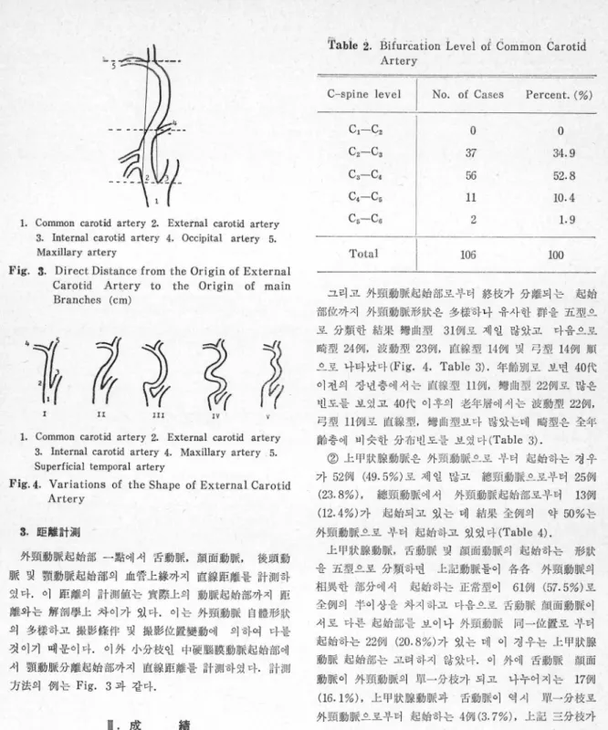 Fig.  3.  Direct  Di stance from t he  Origin of  External  Carotid  Artery  to  the  Origin  of  main  Branches  (c m)  페이 4η 헤ζι 떠  ” *」νηm 케/ν니 n 팎A깨띠 I 