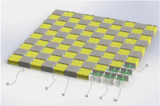 Fig.  1.  Reinforcement  composite  using  geocell  (Lee[14]) 지오셀  투수보강체는  충진공간을  하나씩  건너띄어서  구성되며, 충진공간의 홀수열과 짝수열에 구성된 보강블 럭은  서로  엇갈리게  배치된다