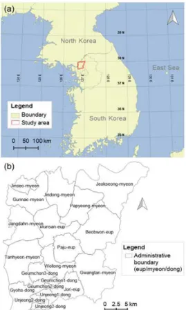 Fig. 1. Location of the study area (a) and its administrative  boundary (b)