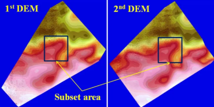 Fig. 8. Subset area(width:5km×height:5km) of 1 st   DEM(left) and 2 nd  DEM(right)