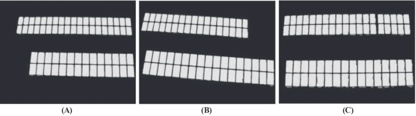 Fig. 11. Results of the performance evaluation on the panel area extraction algorithm (green: TP, blue: FN, red: FP)