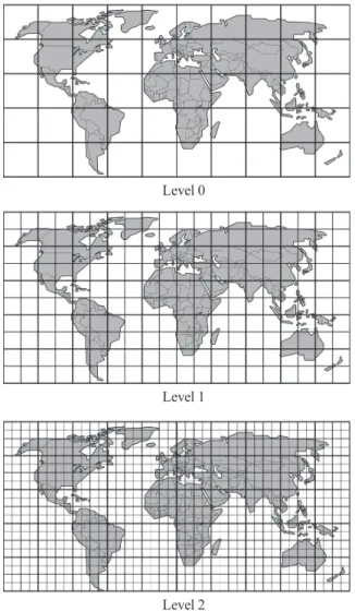 Fig. 4. Grid size of world wind map tile system With  such  configuration,  the  spatial  index  moves  along  with the x-axis and the y-axis towards the upper right  direction based on the lowest left end of the tile