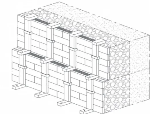 Fig. 2. Design form of the wood reinforced-soil wall (height is 390cm; wide is 2400cm)·′′′′′′′ ′ ′ ′′′ ′ ·′ ·     ′′′′′             ·  ·    