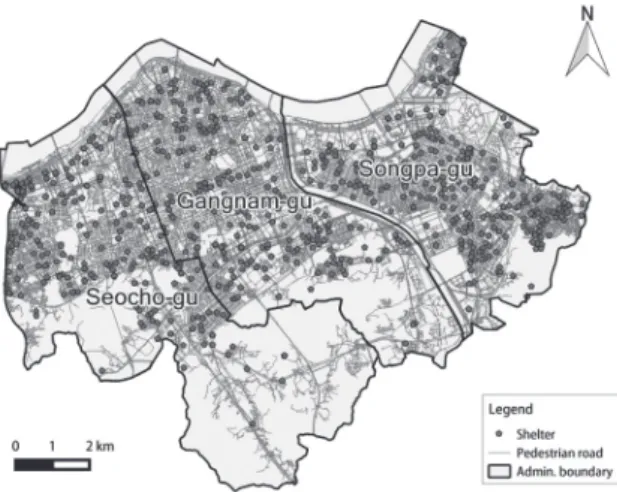 Fig. 1. Shelter locations in study area
