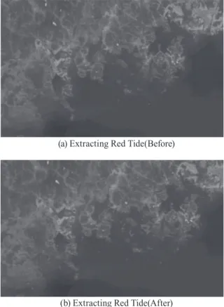 Fig. 1. Before and after GOCI image extracting  Red Tide(2013.08.27.11:00)