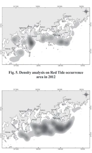 Fig. 7. Density analysis on Red Tide occurrence  area in 2014