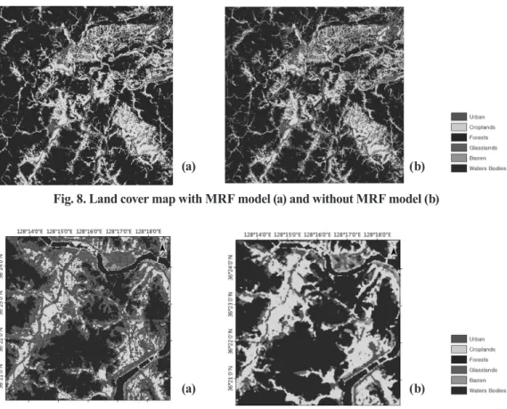Fig. 9. Detailed images of classification results : (a) traditional method (b) proposed method
