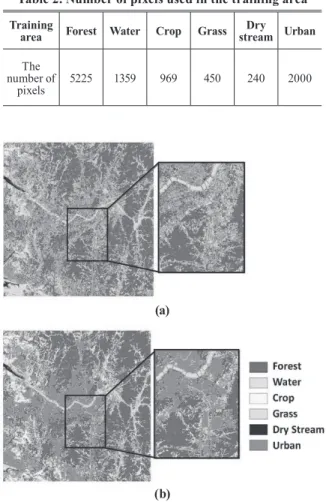 Fig.  4  shows  the  classifi cation  result  obtained  by  using  MLC. The urban and crop regions can be seen to have been  better classifi ed.
