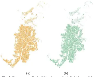 Fig. 3. Eunpyeong-Gu building layer of (a) digital map 2.0  and (b) projected road name address map