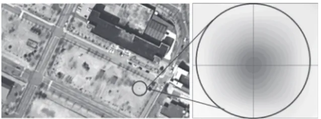 Fig. 8. U0859 in KOMPSAT-3 image(left) and zoomed in  the resampled U0859 by the cubic convolution(right)