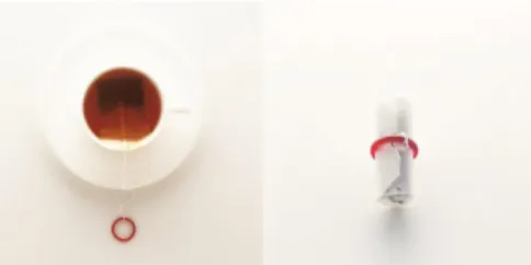그림 10. Tea Bag+Ring, 'RE-DESIGN', TAKEO PAPER  SHOW  2000 후카사와 나오토는 2000년에 하라 켄야의 ‘리디자인 21세기의 일상용품’ 프로젝트에 티백의 끈 끝부분에 고 리를 단 티백을 디자인 하였다
