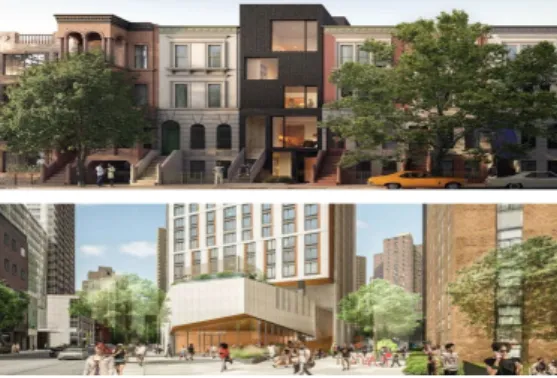 Fig.  1.  Small  Lot  Affordable  Housing  &amp;  Holmes  Towers  Development  from  Ground  Level 