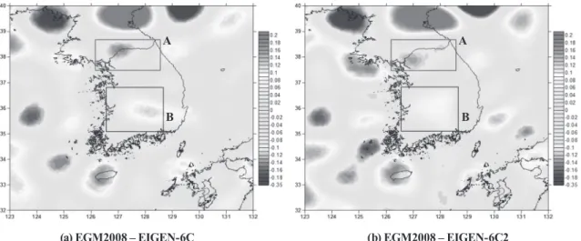 Fig. 3. Difference in geoidal height from global gravitational models with respect to EGM2008